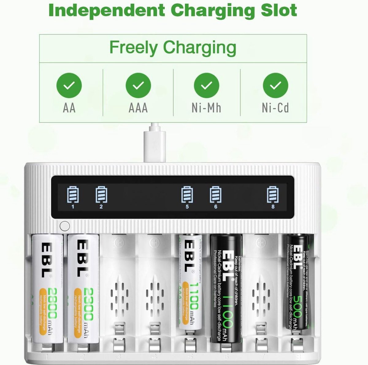 Chargeurs de piles EBL Chargeur de Piles Universel avec 4PCS AA