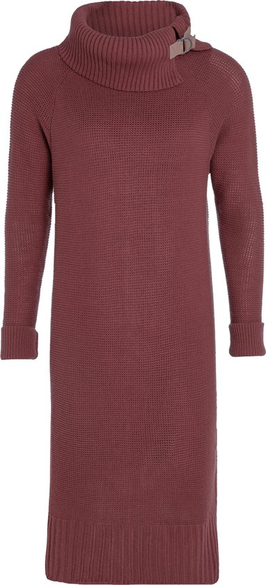 Knit Factory Jamie Gebreide Dames Jurk - Trui jurk dames - Wollen jurk - Herfst- & winterjurk - Wijde jurk - Met warme opstaande kraag - Stone Red - 40/42 - Knielengte