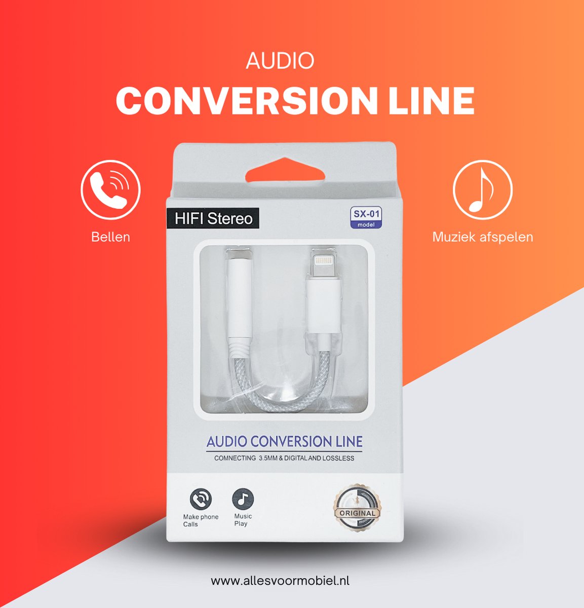 iPhone-compatibele Lightning naar Jack Adapter - Lightning naar AUX Omvormer - AUX Kabel voor iPhone - Lightning naar 3.5mm Jack Connector. SX-01