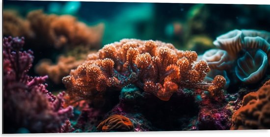 Dibond - Oceaan - Zee - Koraal - Kleuren - 100x50 cm Foto op Aluminium (Wanddecoratie van metaal)