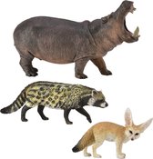 Collecta Dierenbeeldjes: fennecvos, civetkat, nijlpaard. Wilde dieren figuren 3+