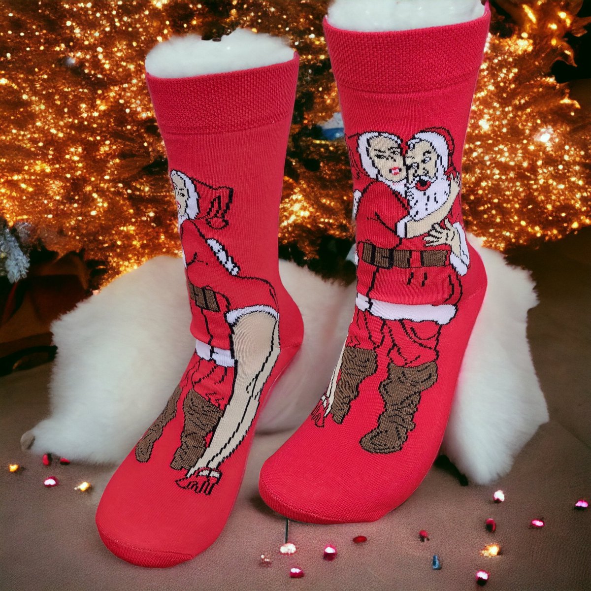 Kerstsokken - Kerstcadeau - Kerst man vrouw sokken - Kado - Leuke sokken - Vrolijke sokken - Luckyday Socks - Rode sokken - Kerst Cadeau sokken - LuckyDay Socks - Sokken waar je vrolijk van wordt - Maat 37-44