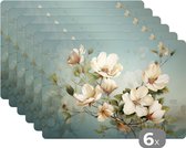 Set de table - Napperons plastique - Fleurs - Wit - Nature - Vintage - 45x30 cm - 6 pièces - Résistant à la chaleur - Antidérapant - Sous-couche - Amovible