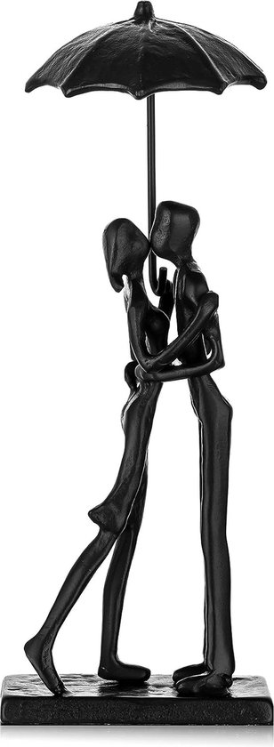 IJzeren 6e verjaardagscadeau Sculptuur voor vrouw - Zwart metalen beeldje van zoenend stel onder paraplu Man en vrouw voor plank Mantel Ingang Boekenplank Televisiekamer