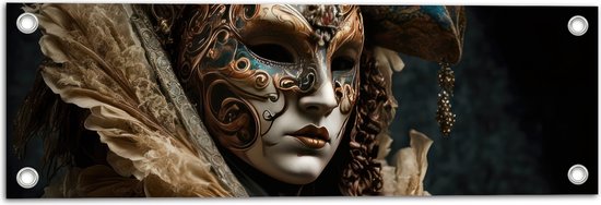 Tuinposter – Masker - Carnaval - Kleuren - Gezicht - 60x20 cm Foto op Tuinposter (wanddecoratie voor buiten en binnen)