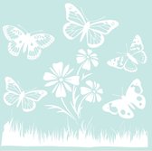 Muur - raam sticker vlinders met bloemen - decoratief - - wall art