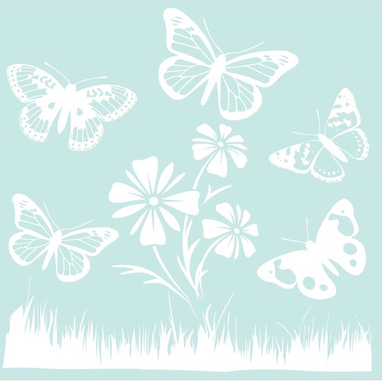 Muur - raam sticker vlinders met bloemen - decoratief - - wall art