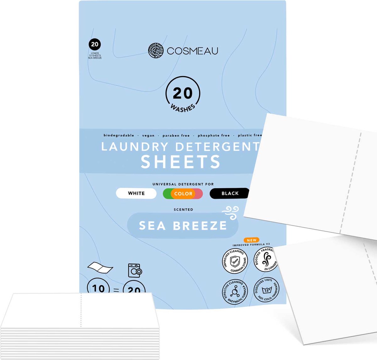 Goedkoopste Natuurlijke Wasmiddeldoekjes 20 Wasbeurten Zeebries Wasmiddel Wasvellen Wasdoekjes Wasstrips Detergent Sheets Laundry Strips Proefpakket - Plasticvrij Biologisch