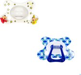Difrax Fopspeen 2stuks dental + 6 maanden Bumba + blauw print