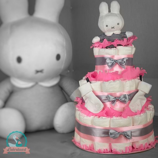 Luiertaart meisje 3-laags met Nijntje, 45 A-merk pampers en XL kaart - kraamcadeau - babyshower- pampertaart van Merkloos — afbeelding 2