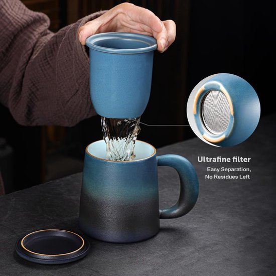 Tasse à café en céramique de grande capacité avec couvercle en
