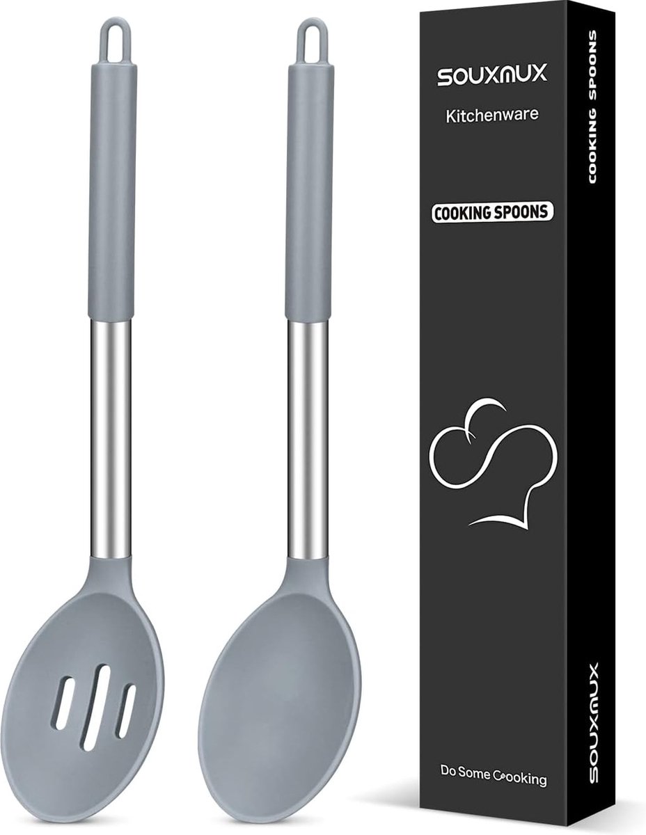 Cuillères De Service En Silicone - Lot De 2, Résistantes à 231°C - Pour Riz, Purée, Sauces (noir)