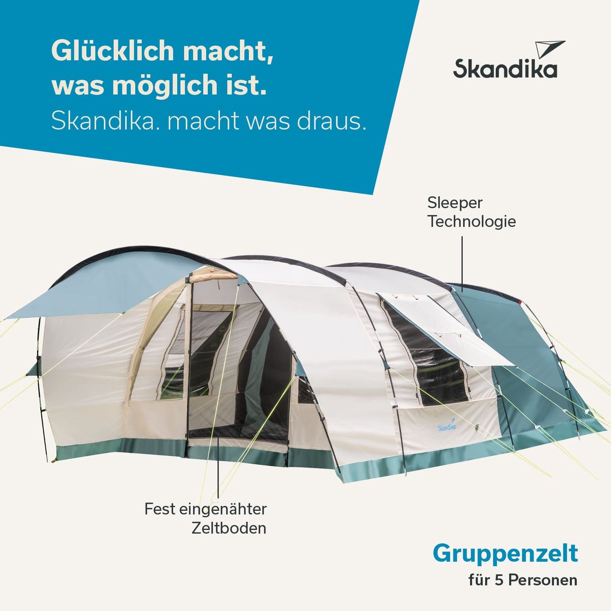 Skandika tunneltent Hafslo 5 Sleeper Protect - Kampeertent voor 5 personen, Sleeper-technologie, canopy-luifel, 5000 mm waterkolom | Grote familietent, tent, outdoor, camping – foto 5