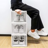 Schoenbox, 3-delige set, stapelbare schoenenorganizer, kunststof doos met doorzichtige deur, herbruikbare schoenenopslag, 37 x 25,5 x 20 cm, voor schoenen tot maat 48, super transparant wit