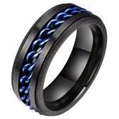 Walletstreet Anxiety Chainring- Fidget Ring- edelstaal- rvs-kleur- zwart met blauwe draaibare schakelmotief-voor mannen en vrouwen-Kerstcadeau-Ideale geschenk