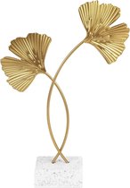 Ginkgo blad metalen sculptuur, Ginkgo Biloba ornamenten met voet, minimalistische decoratieve abstracte sculptuur, moderne bladsculptuur voor thuiskantoor, haltafel en bureau (28 x 14 cm, goud)