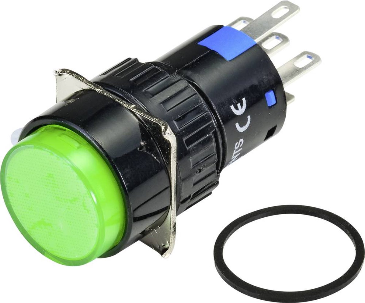 TRU COMPONENTS TC-9219056 Verlichte drukschakelaar 250 V/AC 3 A 1x uit/aan Continu Groen (Ø) 18 mm IP65 1 stuk(s)