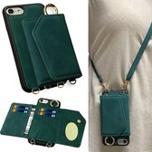 Casemania Hoesje Geschikt voor Apple iPhone SE (2022 / 2020) - 7 & 8 Emerald Green - Luxe Back Cover 2 in 1 met Koord - Wallet Case geschikt voor Magsafe - Pasjeshouder