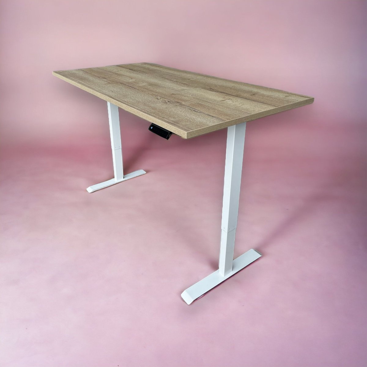 Zit-sta bureau Ferbox - halifax natuur eiken - wit onderstel - met memory functie en USB oplaadmogelijkheid - 180 x 80 - NIEUW