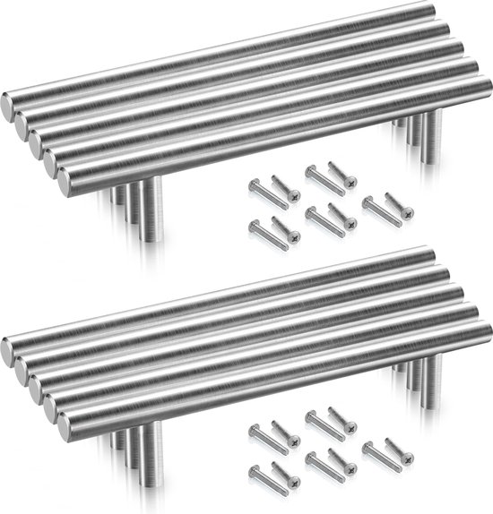 10 stuks Handgreep RVS / T-greep Denver Rvs 188mm SET - Hartafstand 128mm - Rvs - Meubelgreep Rvs - Keukengreep Rvs- Greep Rvs - Deurgreep - Handgreep keukenkastjes - keukenkast - handgrepen kast - meubelgrepen - Handgrepen voor deurtjes 12MM