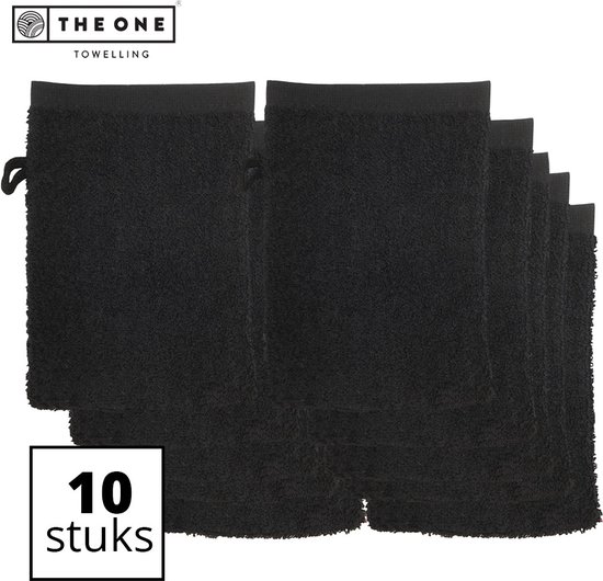 The One Towelling Débarbouillettes - 16 x 21 cm - 10 Pièces - Débarbouillettes - Pack Économique - 100% Coton - Noir