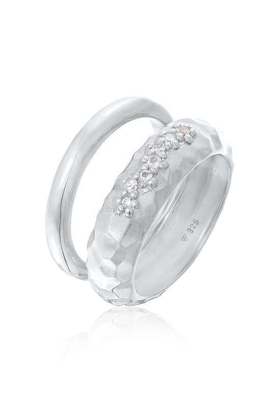 Elli PREMIUM Dames Ring Dames Band Set van 2 Gehamerd met Topaas Edelsteen in 925 Sterling Zilver Gerhodineerd