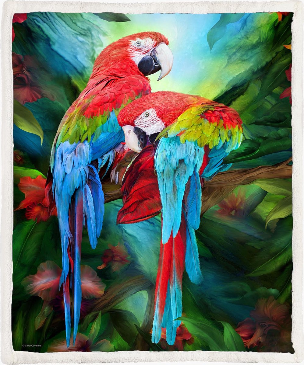 The Coloured House Fleece Deken Tropic Spirits Macaws - 150 x 200 cm - Sherpa Multicolor