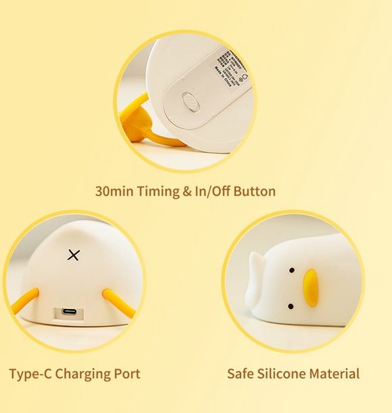Nachtlampje Lie In Peace duck met 3 verschillende standen en 30 minuten timer USB-C van Merkloos — afbeelding 5
