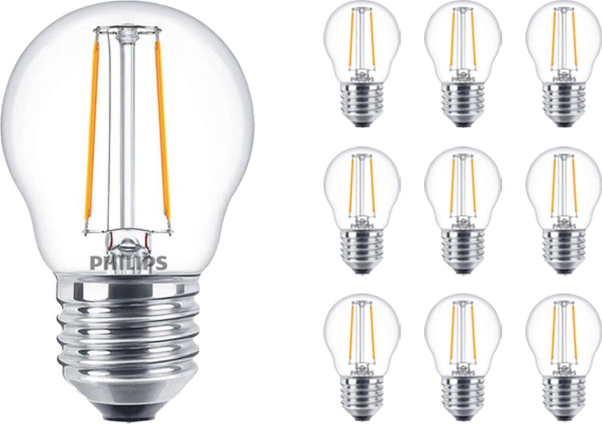 Voordeelpak 10x Philips Corepro LED Lustre E27 Kogel Filament Helder 2W 250lm - 827 Zeer Warm Wit | Vervangt 25W