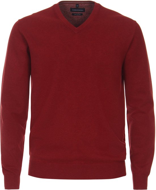 Casa Moda - Pullover V-Hals Rood - Heren - Maat L - Regular-fit