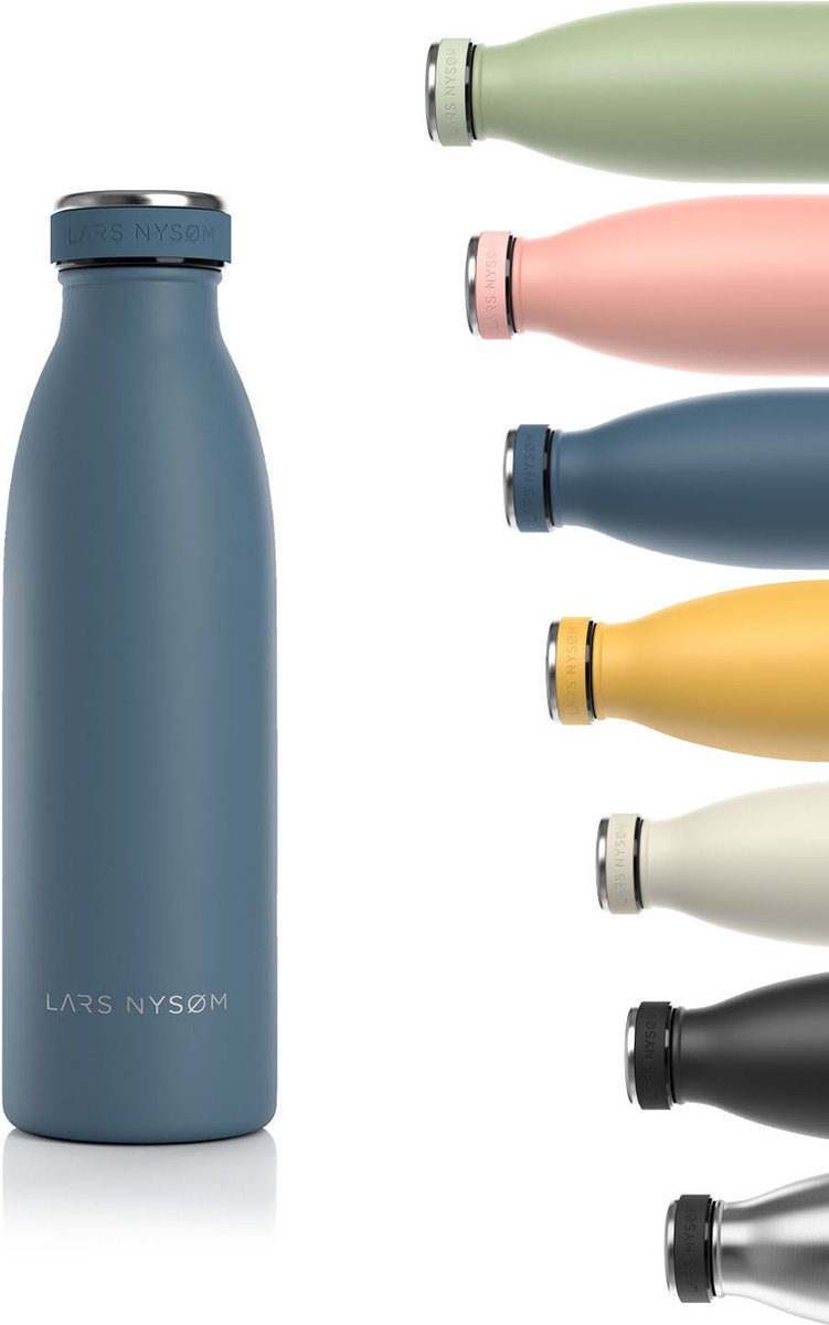 LARS NYSØM - 'Ren' Roestvrijstalen drinkfles 500ml - BPA-vrij geïsoleerde waterfles 0,5 Liter - Blue Stone