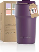LARS NYSØM - 'Bevægelse' Thermos Coffee Mug-to-go 500ml - BPA-vrij met Isolatie - Lekvrije Roestvrijstalen Thermosbeker - Deep Purple