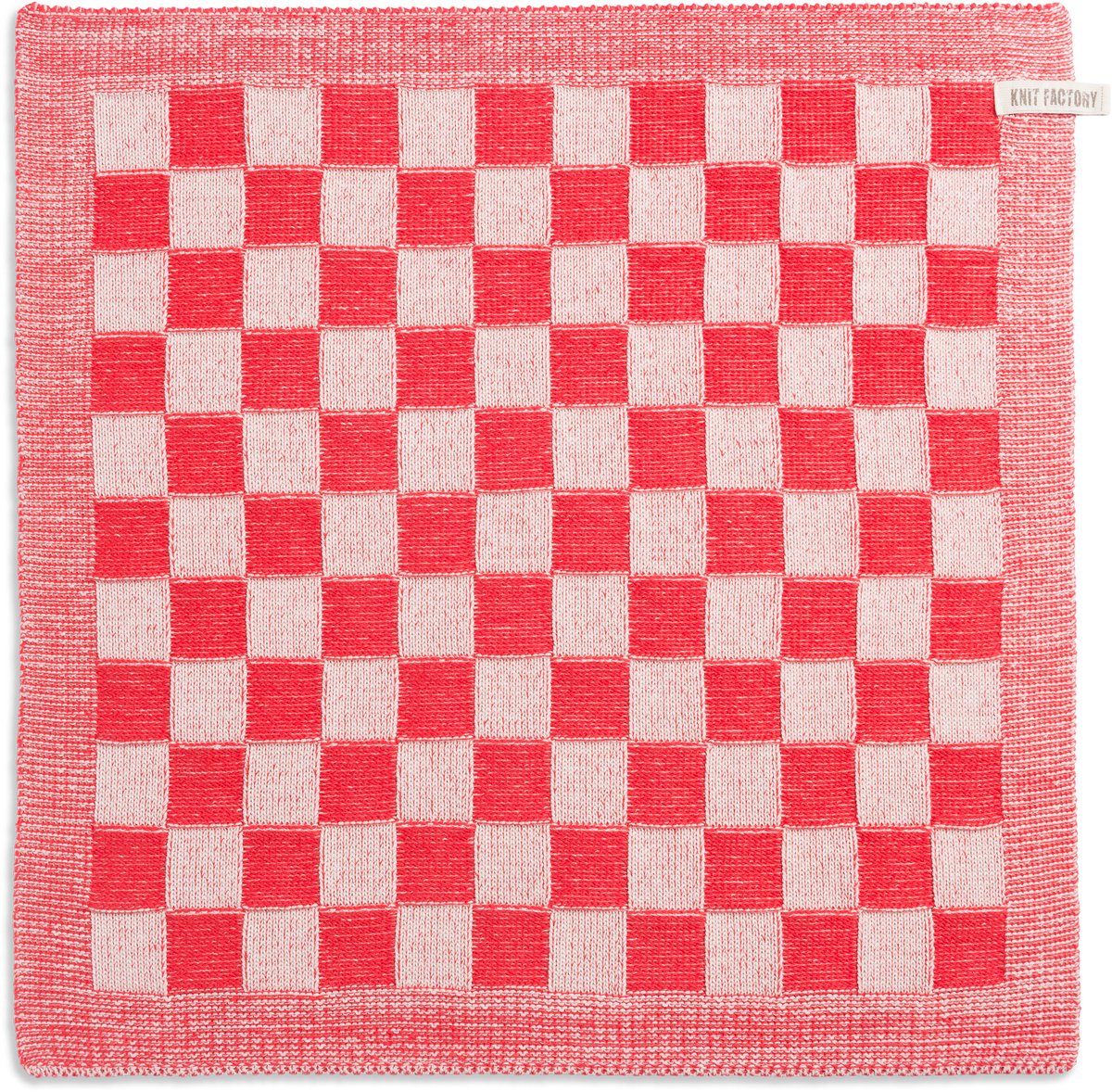 Bol.com Knit Factory Gebreide Keukendoek - Keukenhanddoek Block - Geblokt motief - Handdoek - Vaatdoek - Keuken doek - Ecru/Rood... aanbieding
