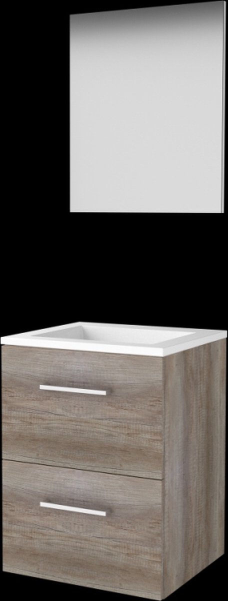 Basic-Line Basic 46 Badkamermeubelset - 50 x 46 cm - Met Grepen - 2 Lades - Acryl Wastafel - Zonder Kraangat - Spiegel - Scotch Oak