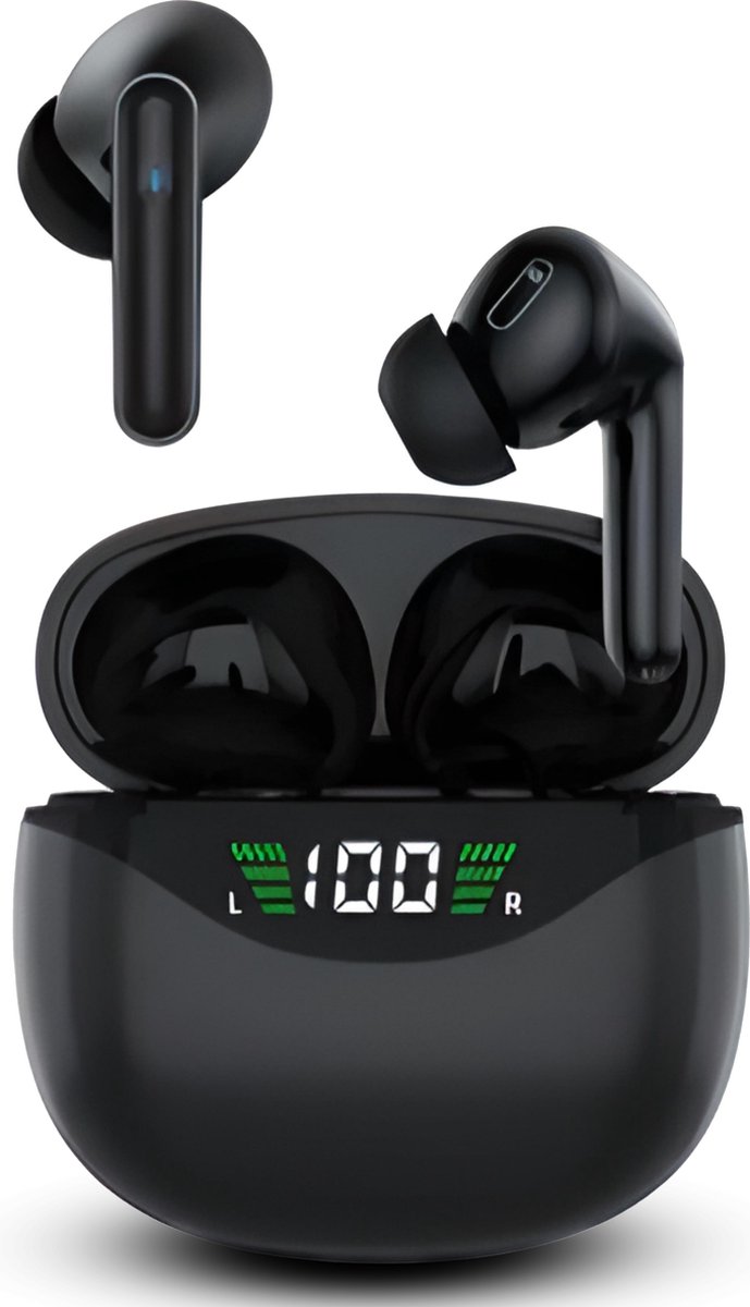 Otiume Sound - Volledig Draadloze Oordopjes – Zweet- en regenbestendig - EXTRA BASS - USB-C - Touch - Sport oortjes - Bluetooth - Blijven goed zitten - Qi Draadloos opladen - Zwart