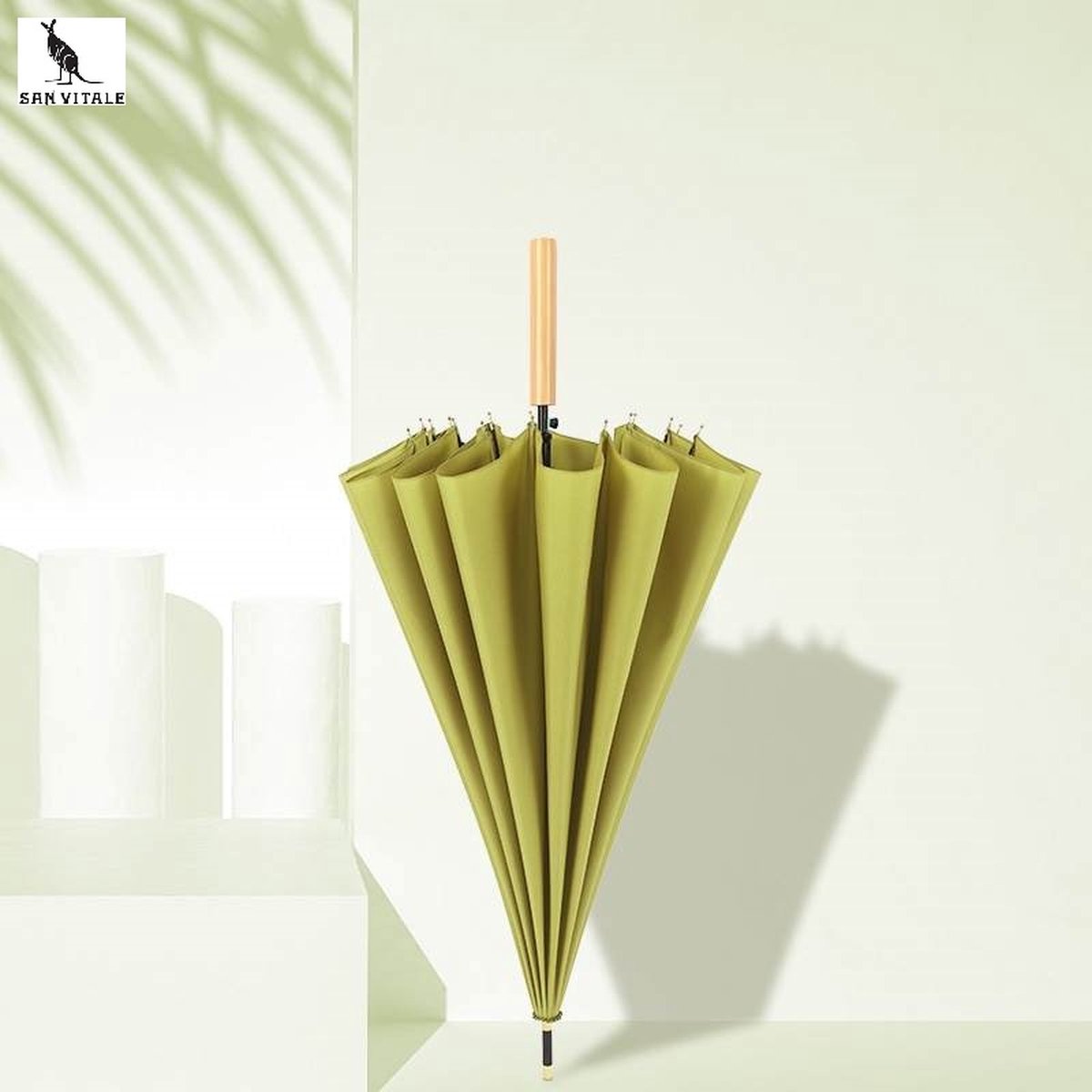 San Vitale® - Paraplu met Houten Handvat - Ø 105 cm - Paraplu opvouwbaar - Paraplu's - Groen