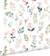 ESTAhome behangpapier bloemen wit, roze en groen - 139339 - 0,53 x 10,05 m