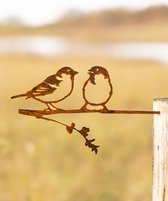 Metaaldeco – Tuindecoratie – Metalbird - Metalen vogel – Metaal vogel - Cortenstaal vogel – Ringmus paar