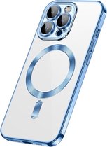 Silicone Back cover Geschikt voor Apple iPhone 14 Pro Max met lenzbeschermer/magneet case Telefoonhoesje/transparant met Blauw randen