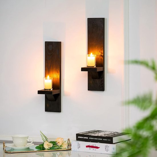 Lantaarn zwart met houten rand - set van 2 - Shako's