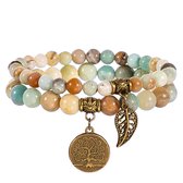 Chakra Reiki armband set voor vrouwen – Twee stuks - Healing Crystals – Yoga – Amazoniet natuursteen met levensboom