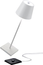 Zafferano Poldina Pro Tafellamp - Oplaadbare Buitenlamp Wit - IP65 Spatwaterdicht - Bureaulamp Snoerloos - Dimbare LED Lamp - Tuinlamp met Draadloos Oplaadstation - 38 cm x Ø 11cm