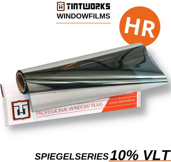 Tintworks Raamfolie spiegeleffect - spiegelfolie - anti inkijk 10% VLT - HR(+++) Glas - 300cm x 61cm - Zonwerend & isolerend - Professionele A-kwaliteit