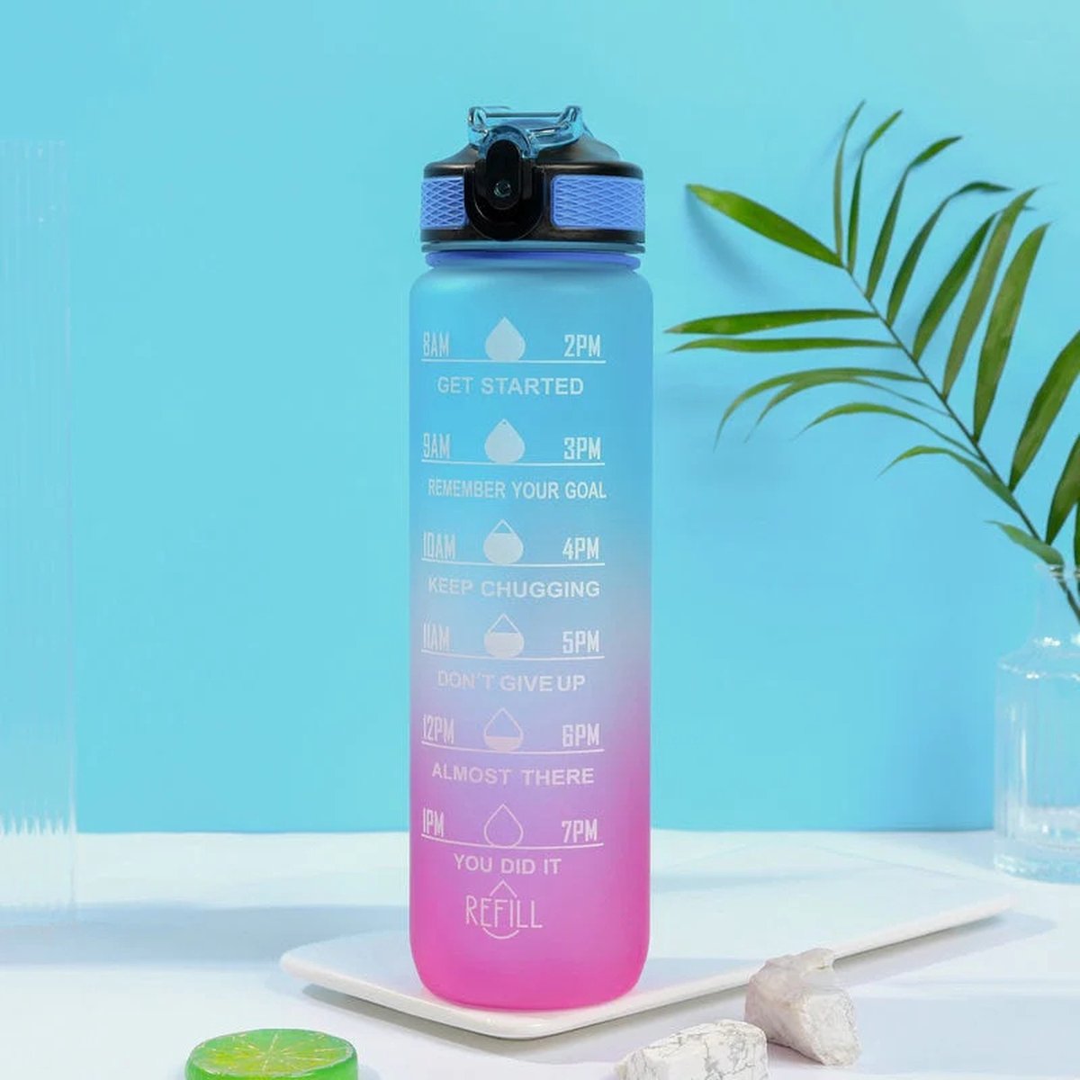 REFILL Sport Drinkfles - Waterfles - De Motiverende BPA & Lekvrije Fles Met Rietje - 1 Liter GRATIS VERZENDING