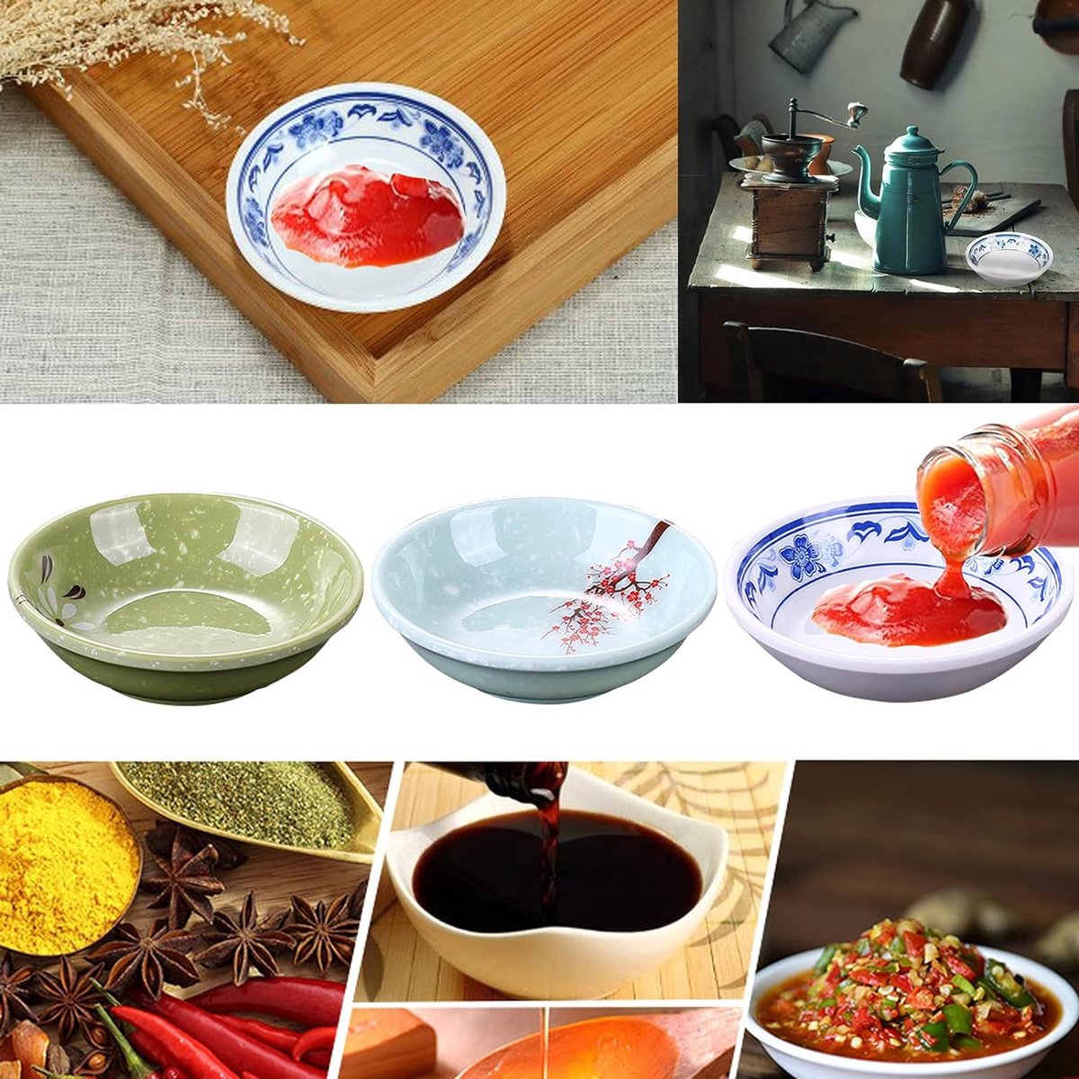 Swuut Keramische sojasoosschaal, 9 cm dipping-schalen, set van 6, kleine voorgerechten, pinch dipkom voor bijgerechten, sushi, ketschup, BBQ (zwart