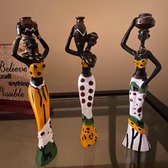 Pak van 3 Afrikaanse sculptuur, Afrikaanse decoratieve vrouwelijke figuur meisje figuur standbeeld decor huis decoratieve zwarte figuren creatieve ambachtelijke poppen ornamenten