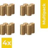 Bolsius Stompkaarsen Shimmer 4 st rustiek 130x68 mm goudkleurig - Voordeelverpakking 4 stuks