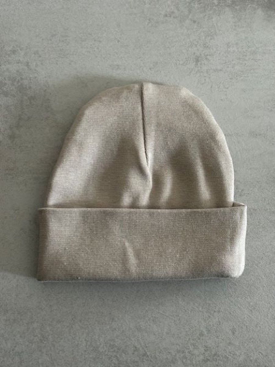 Goedkoopste Babymuts - gepersonaliseerd - met naam - Kleur Sand - Licht Beige - maat 0-3 maanden - Baby - Muts - Kraamcadeau