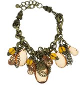 Behave Antiek goud kleurig - koper kleurig armband met karabijn slotje en bruine hangers