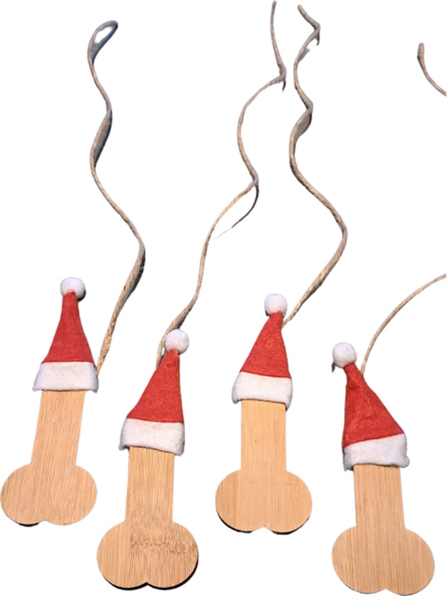WoodR houten piemel kerstbal met kerstmuts. **Breng wat ondeugendheid in je kerstboom!** studentenhuis
